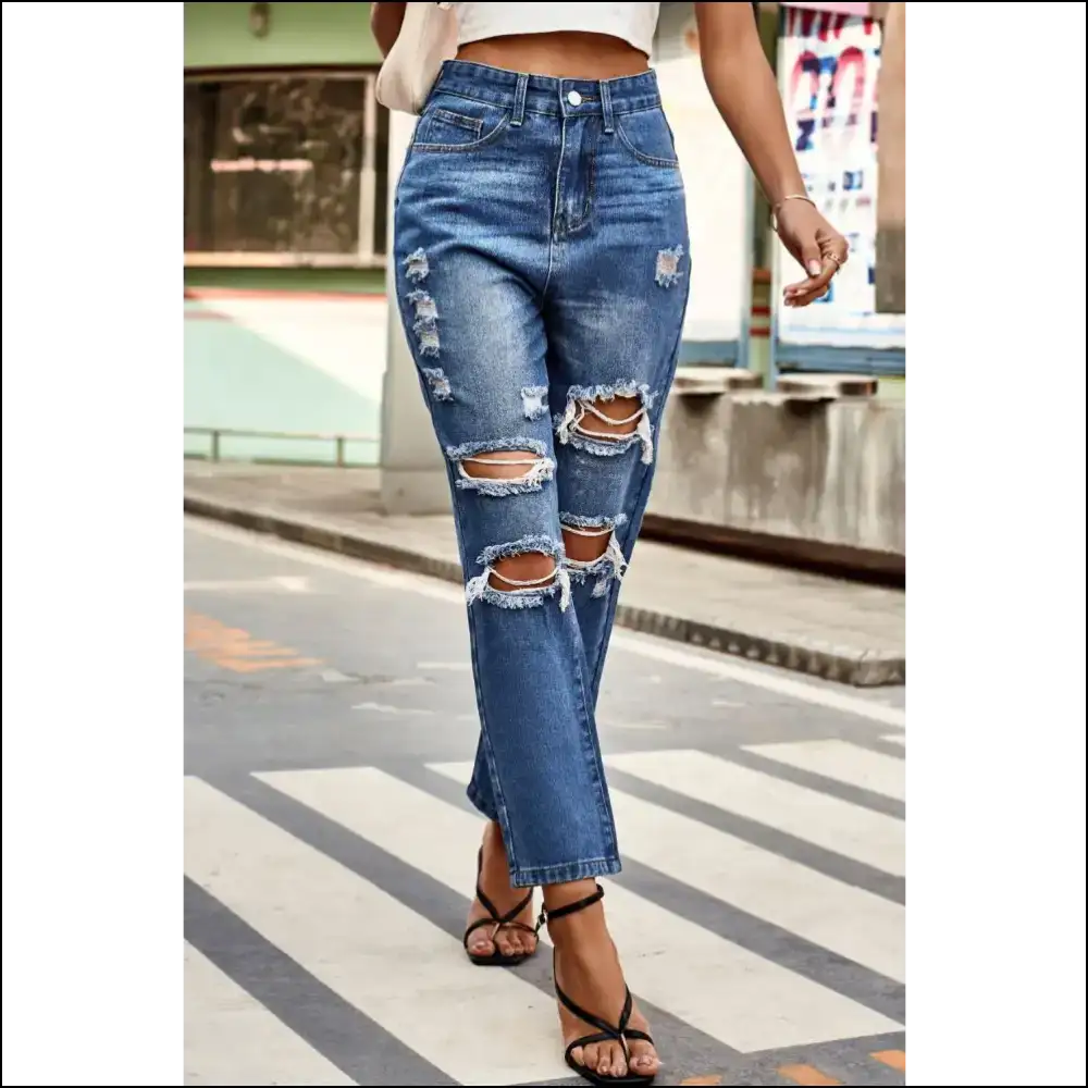 Distressed High Waist Straight Jeans: Wear your Personality not Exโs! ๐ - Jeans on Sale Worldwide Shipping