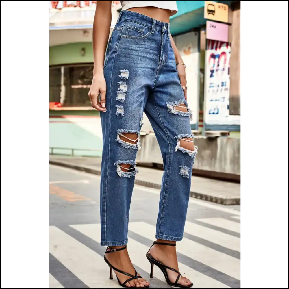 Distressed High Waist Straight Jeans: Wear your Personality not Exโs! ๐ - Jeans on Sale Worldwide Shipping