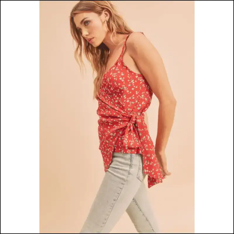 Ditsy Floral Surplice Cami with Adjustable Straps - Tank Tops on Sale Worldwide Shipping
