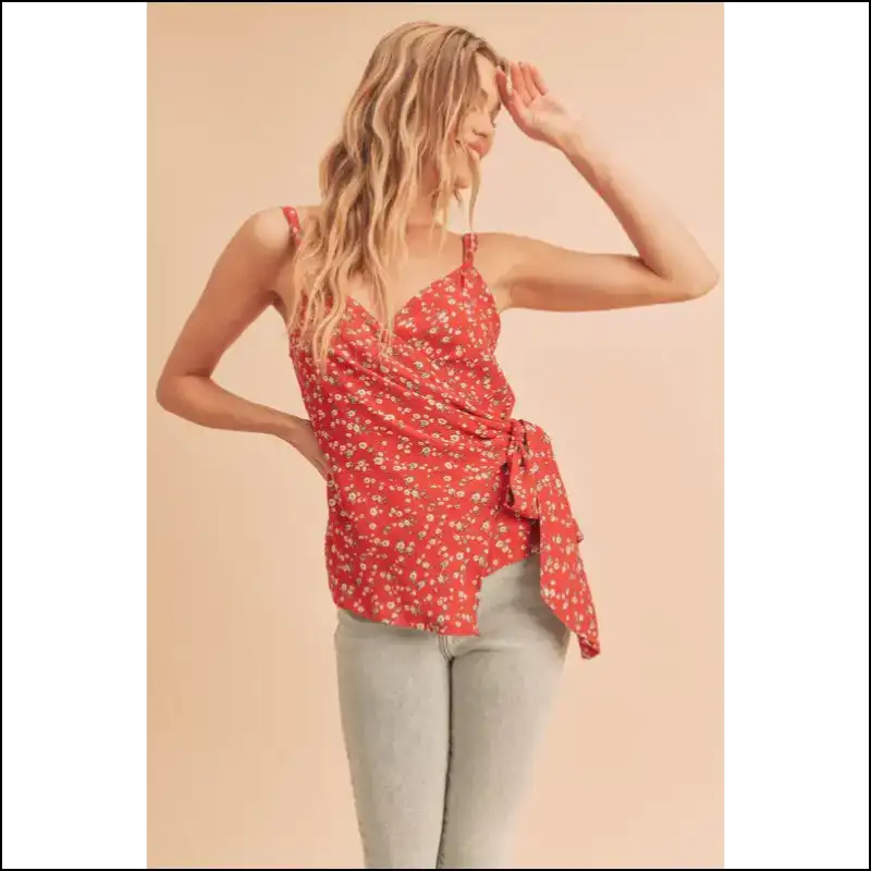 Ditsy Floral Surplice Cami with Adjustable Straps - Tank Tops on Sale Worldwide Shipping