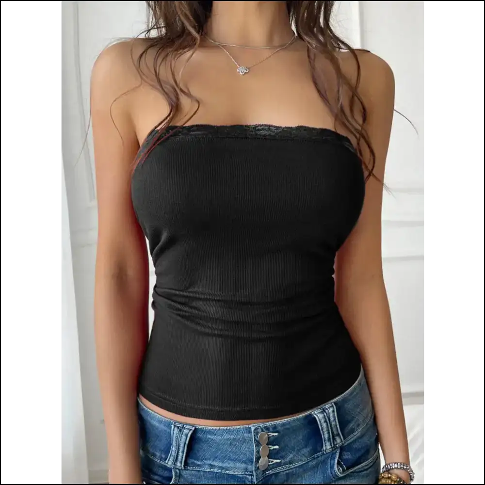 Divine Lace Detail Tube Top - Black / s - Tank Tops on Sale Worldwide Shipping