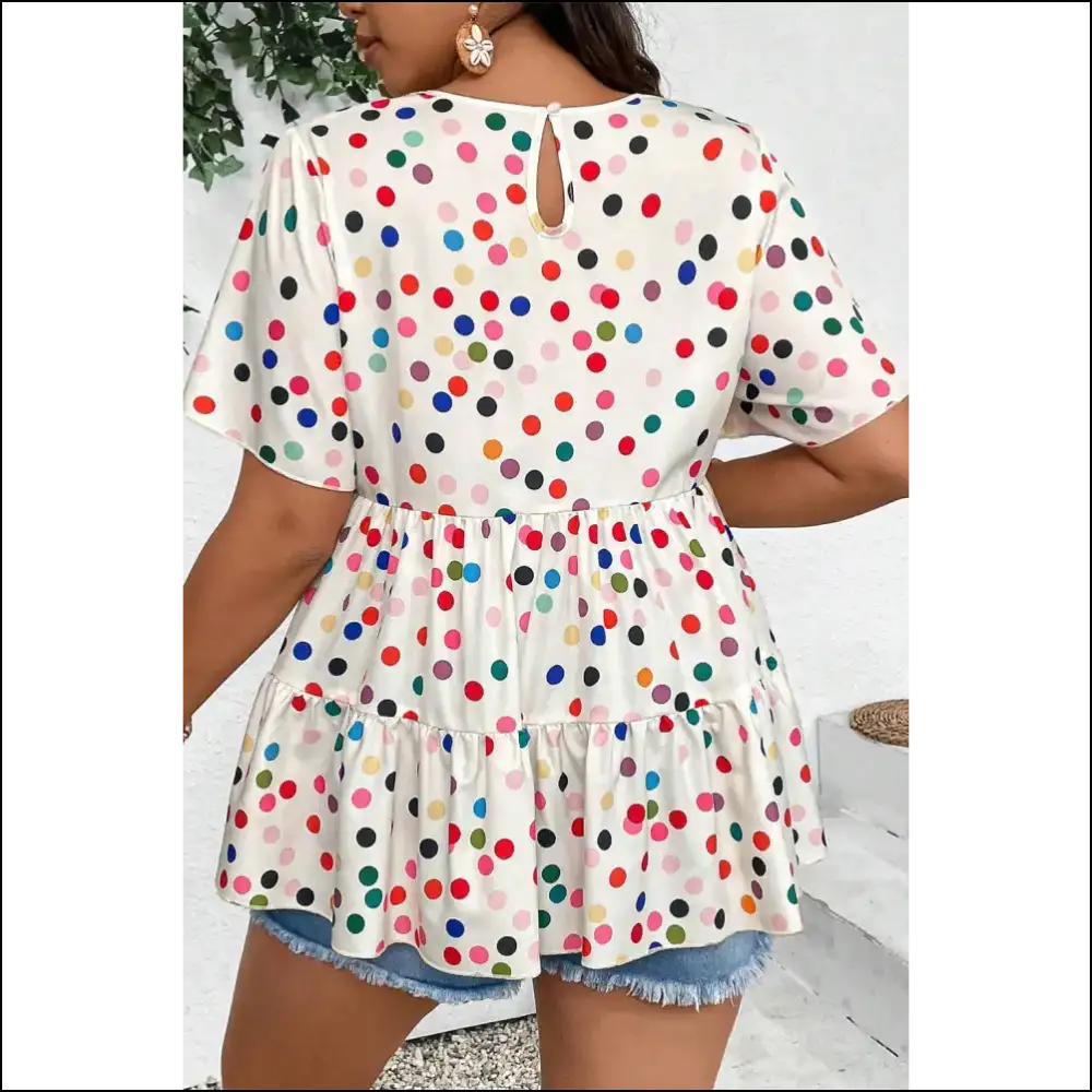 Dot Ruffle Delight: Needful Things Polka Power! ๐ - Plus Size Tops on Sale Worldwide Shipping