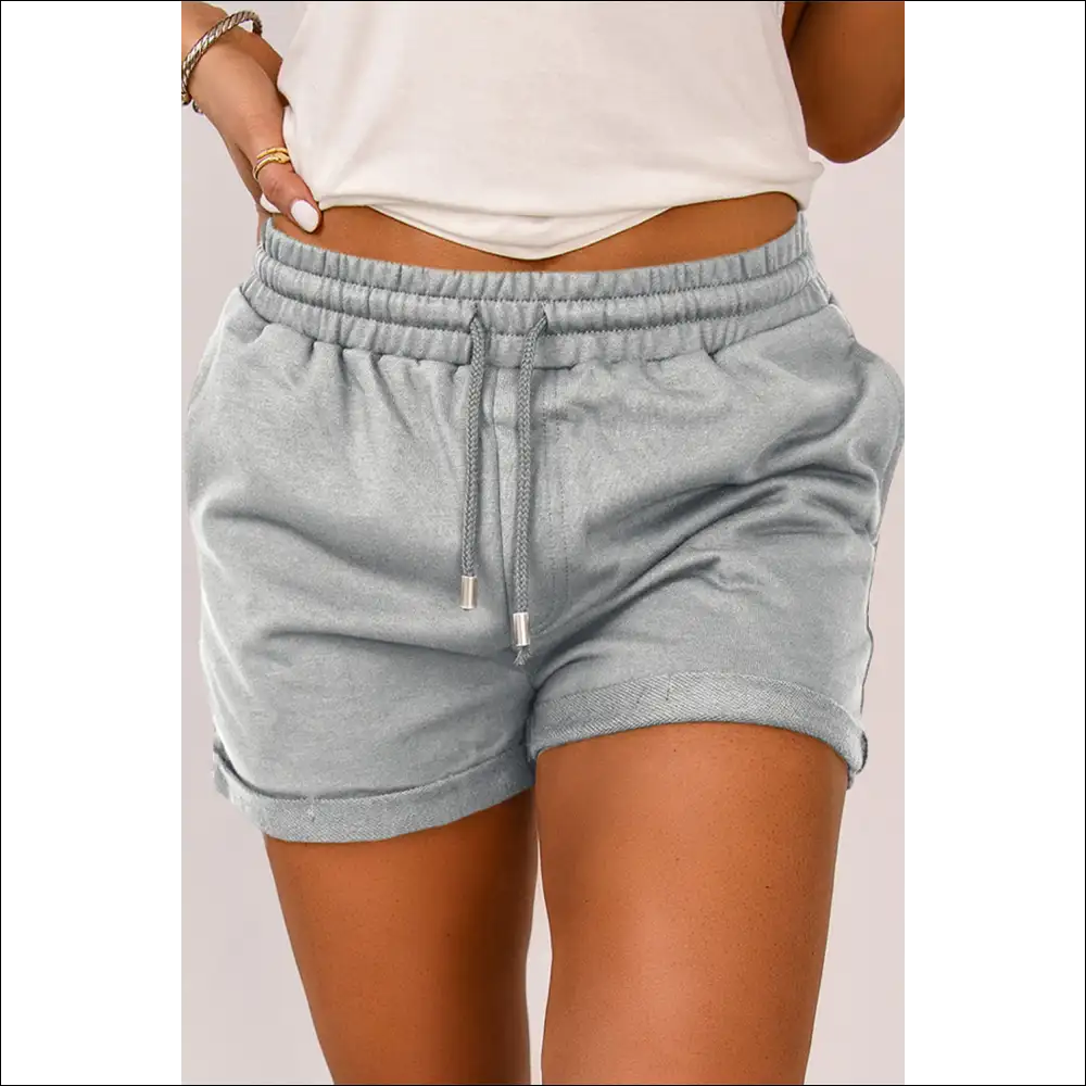 Chic Drawstring Waist Cuffed Shorts - Light Gray / Xl - on Sale Worldwide Shipping