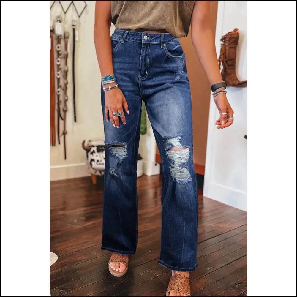 Dusk Blue High Rise Ripped Jeans: Ass Gas or Grass no one Rides Free! π Needful Things - 4 - Jeans on Sale Worldwide Shipping