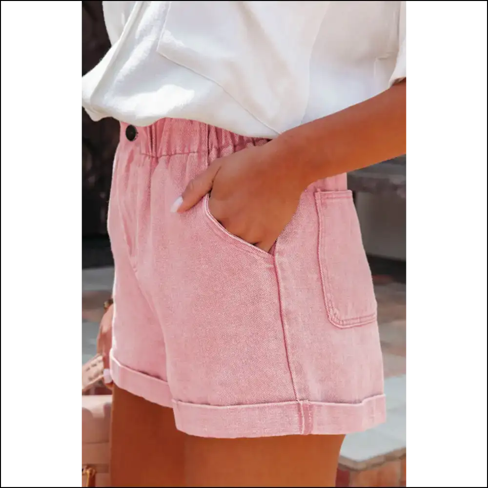 Dusty Pink Denim Shorts: High Waist! 🍑 Vintage Washed Glory! 🤩 - Shorts on Sale Worldwide Shipping