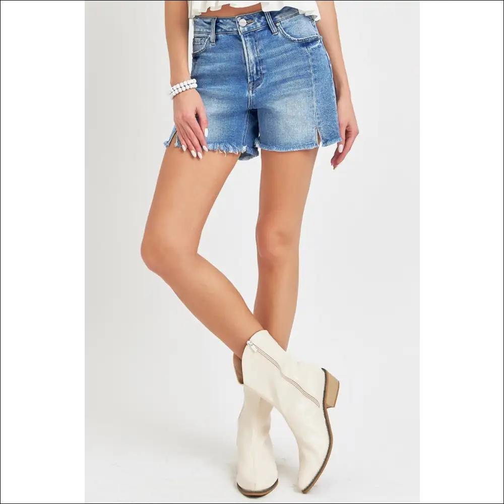 Edgy Front Slit Raw Hem Denim Shorts for Women - on Sale Worldwide Shipping