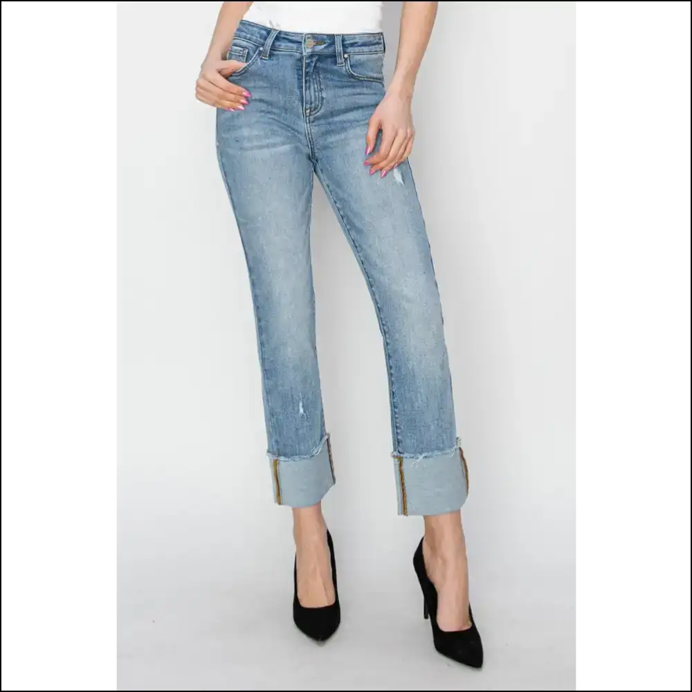 Elevate your Style Game: High Rise Cuffed Jeans for Lifeβs Twists ππ - Light / 1xl - on Sale Worldwide Shipping