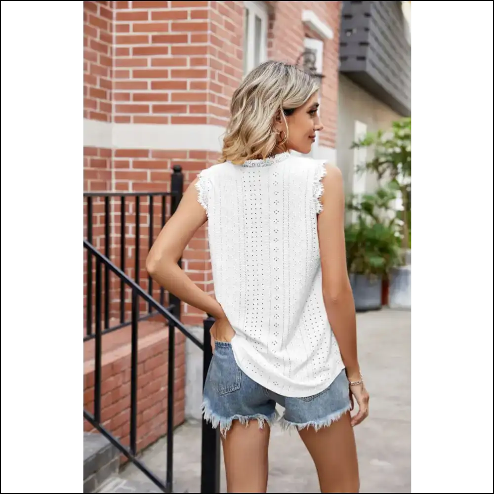 Eyelet Lace Trim Tank Tops: where Class Meets Confidence and Sass! 💁♀️✨ - Tops on Sale Worldwide Shipping