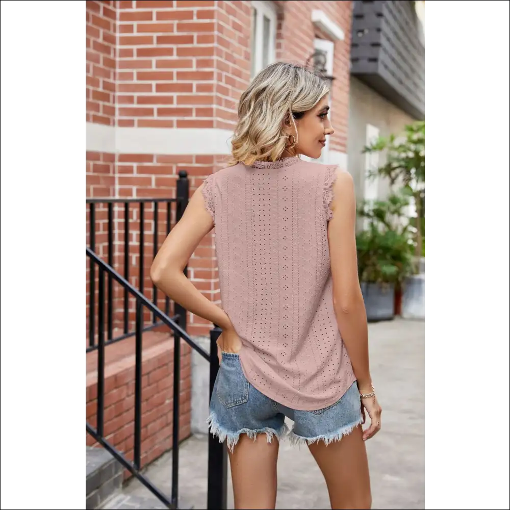 Eyelet Lace Trim Tank Tops: where Class Meets Confidence and Sass! 💁♀️✨ - Tops on Sale Worldwide Shipping