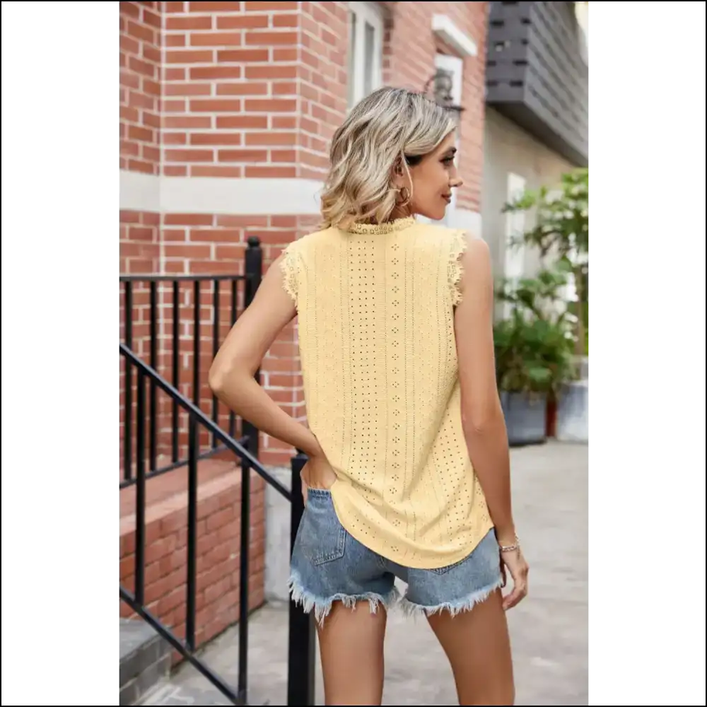 Eyelet Lace Trim Tank Tops: where Class Meets Confidence and Sass! 💁♀️✨ - Tops on Sale Worldwide Shipping