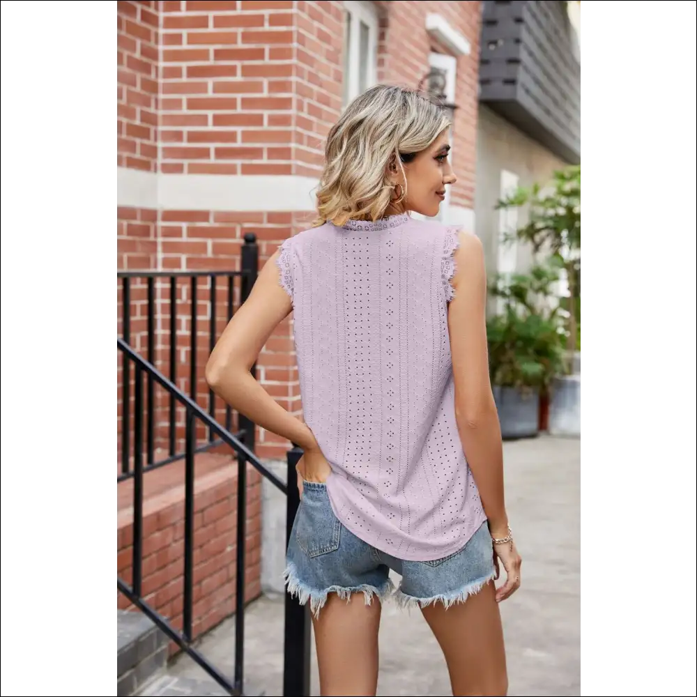 Eyelet Lace Trim Tank Tops: where Class Meets Confidence and Sass! 💁♀️✨ - Tops on Sale Worldwide Shipping