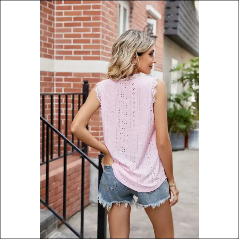 Eyelet Lace Trim Tank Tops: where Class Meets Confidence and Sass! 💁♀️✨ - Tops on Sale Worldwide Shipping