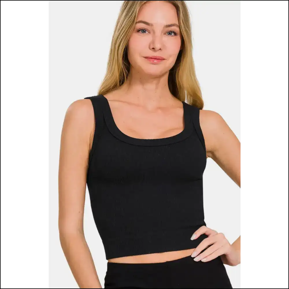 Fabulous Af: Chic Ribbed Cropped Tank That’s Worth Risking Sunburn! 🌞✨ - Black / S/m - Tops on Sale Worldwide Shipping