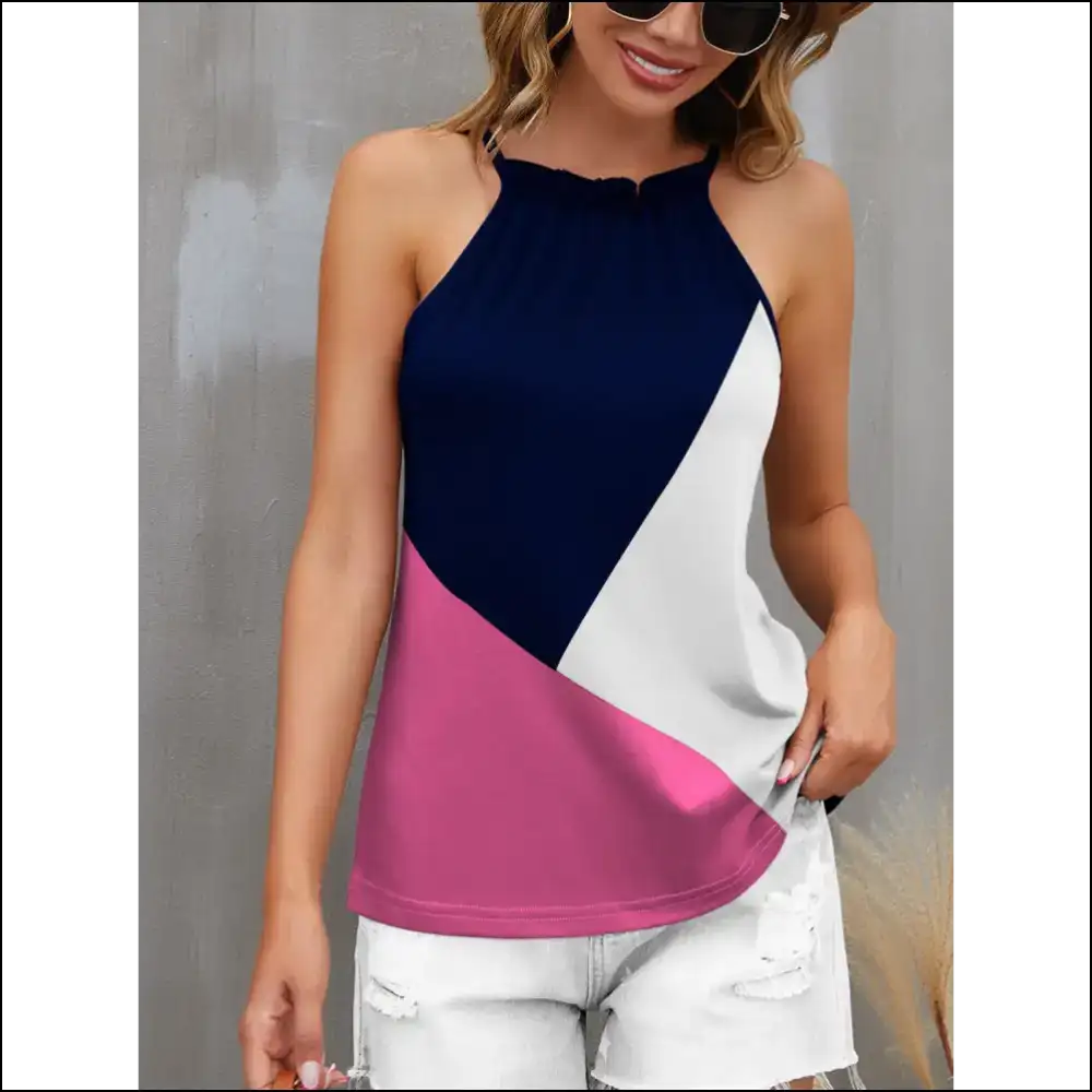 Fam-fam Color Block Grecian Neck Cami - Hot Pink / s - Tank Tops on Sale Worldwide Shipping