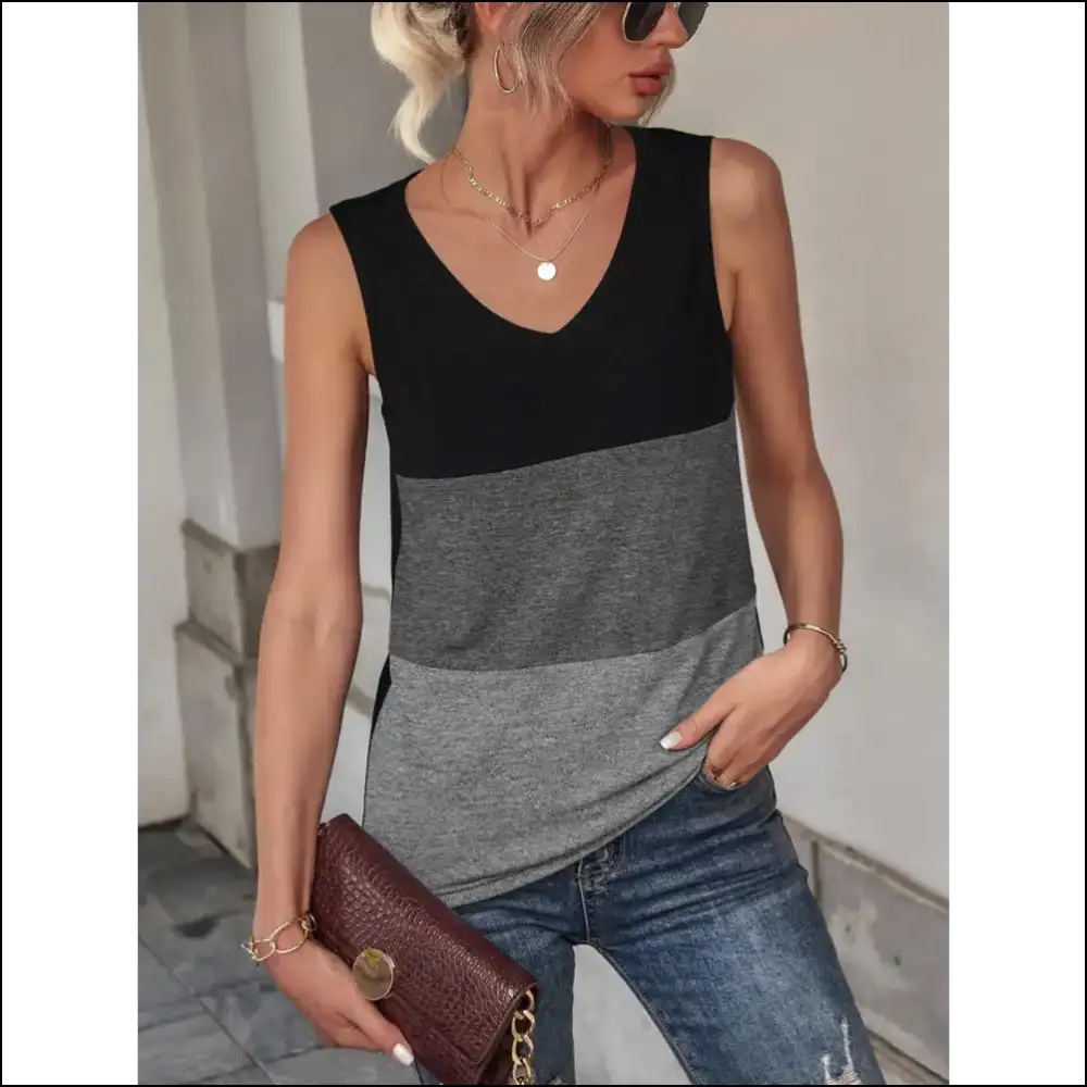 Fam-fam Color Block Wide Strap Tank - Black / s - Tops on Sale Worldwide Shipping