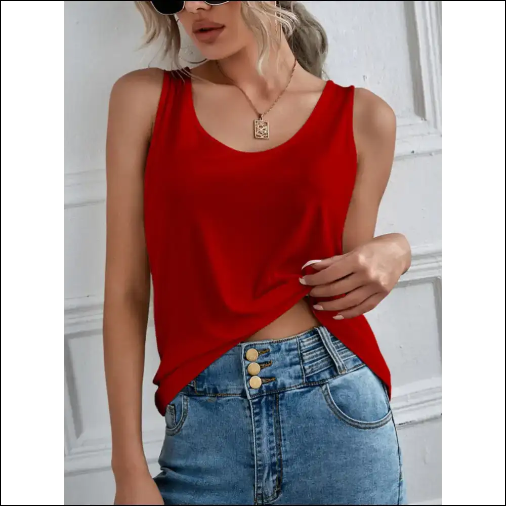 Fam-fam Scoop Neck Wide Strap Tank - Effortless Chic - Burgundy / s - Tops on Sale Worldwide Shipping