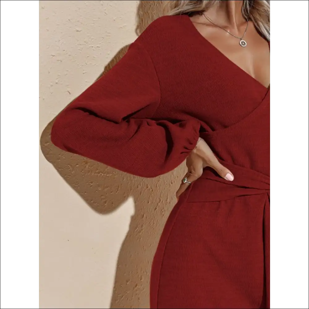 Fam-fam Surplice Long Sleeve Mini Dress - Dresses on Sale Worldwide Shipping