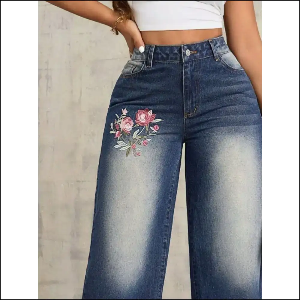 Flair your Derrière: Embrace Confidence in our Embroidered Wide Leg Jeans! 🌟 - Jeans on Sale Worldwide Shipping