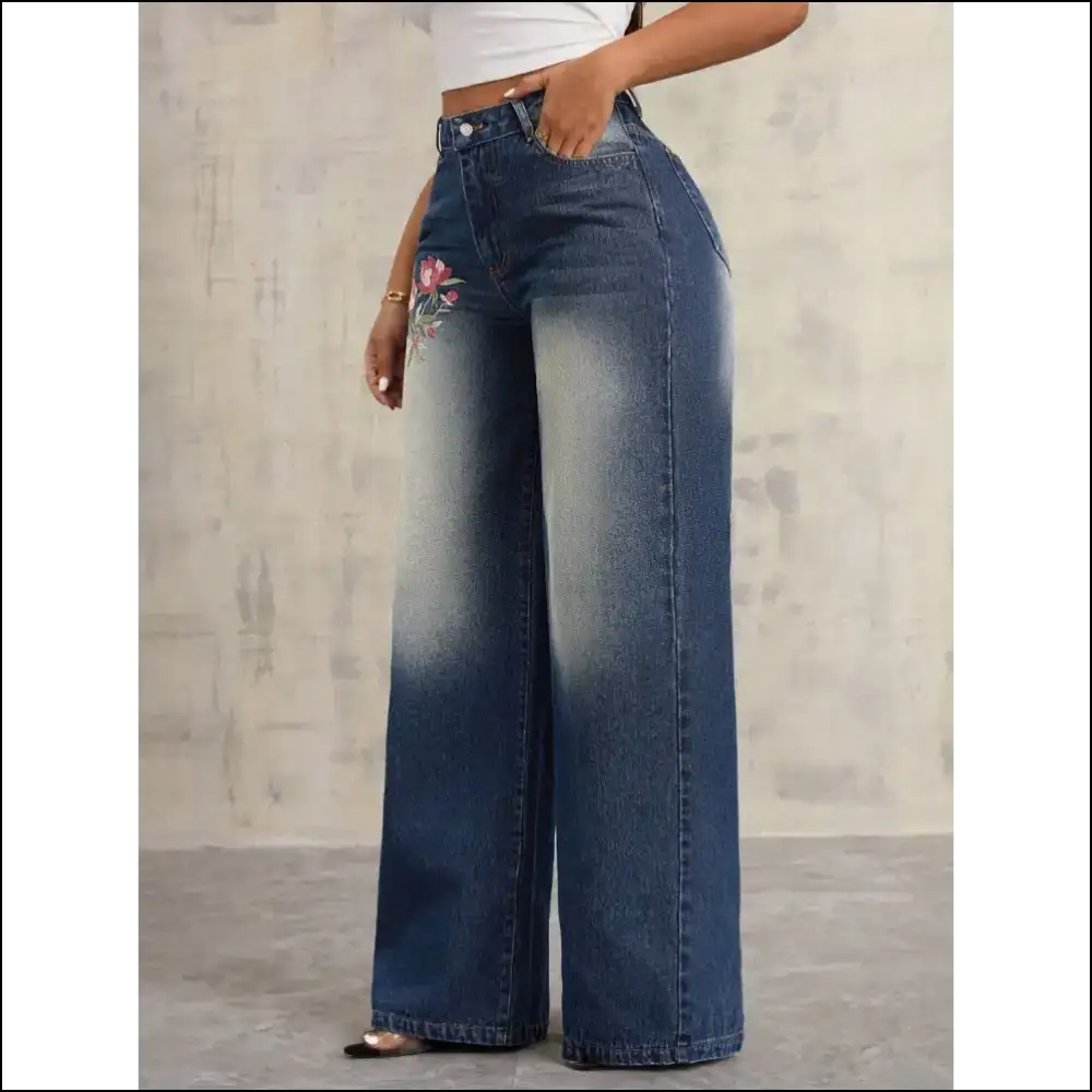 Flair your Derrière: Embrace Confidence in our Embroidered Wide Leg Jeans! 🌟 - Jeans on Sale Worldwide Shipping