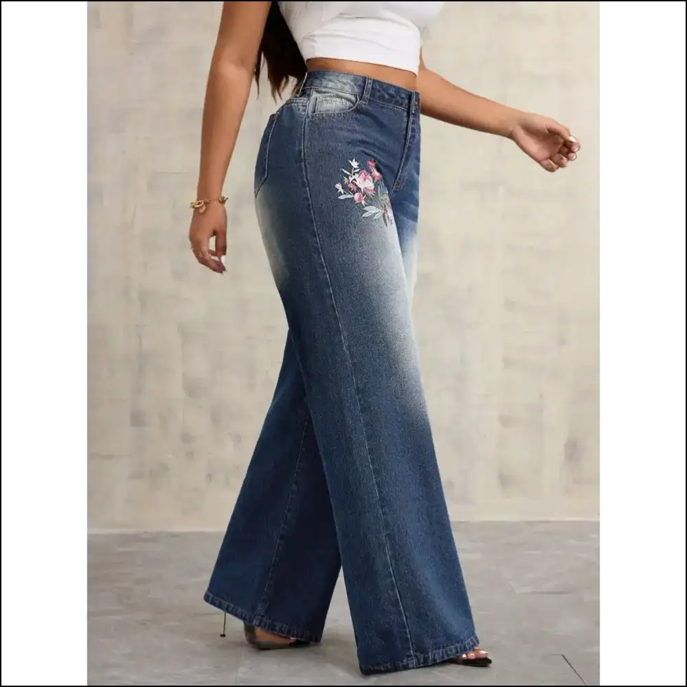Flair your Derrière: Embrace Confidence in our Embroidered Wide Leg Jeans! 🌟 - Jeans on Sale Worldwide Shipping