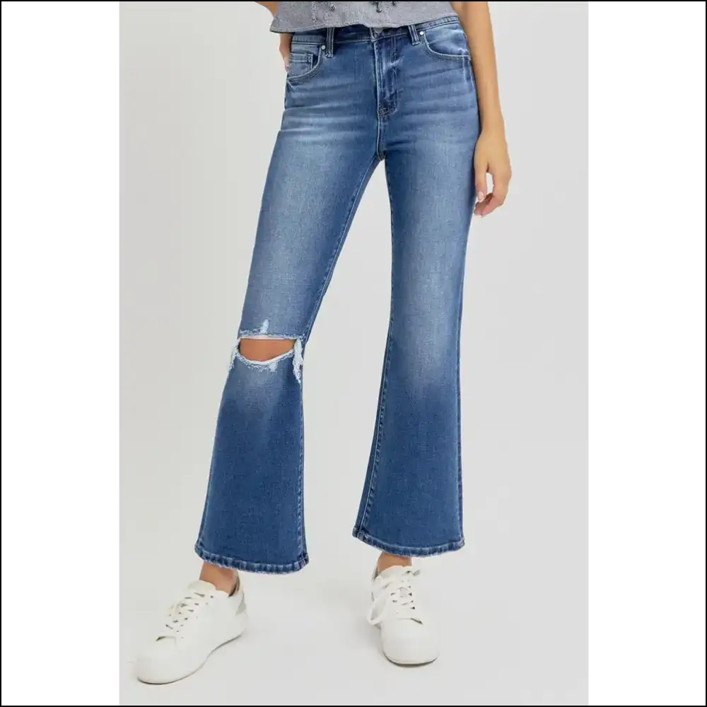 Flare it Like you Mean It: Risen High Rise Crop Jeans for the Bold - Dark / 1xl - on Sale Worldwide Shipping