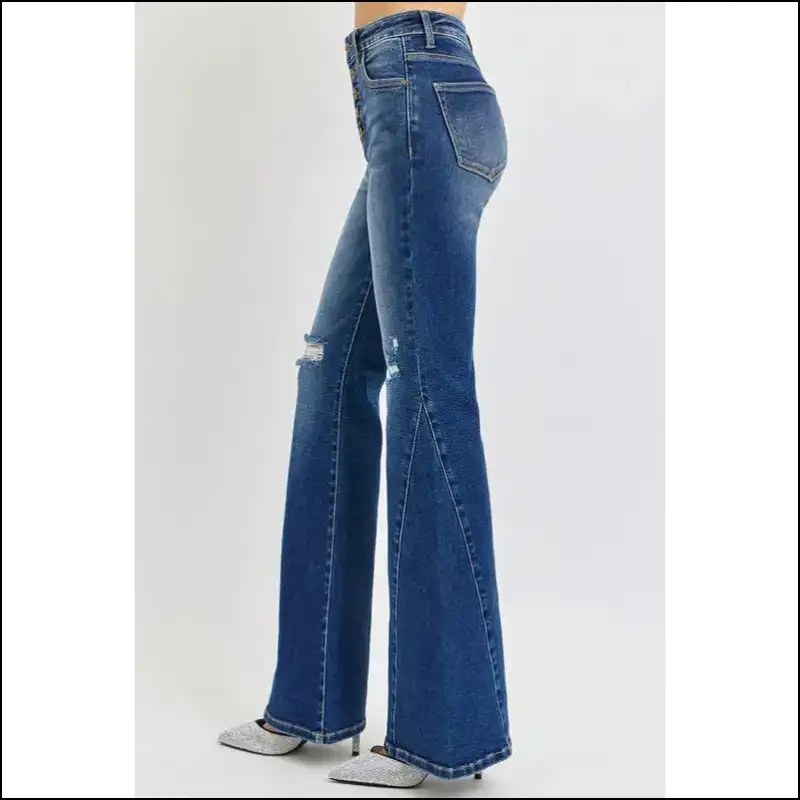 Flare it Up: Risen Distressed Button-fly Jeans for the Bold and Beautiful! - on Sale Worldwide Shipping