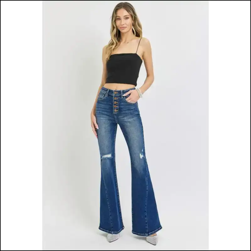 Flare it Up: Risen Distressed Button-fly Jeans for the Bold and Beautiful! - on Sale Worldwide Shipping