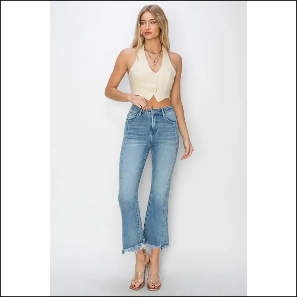 Flare Up the Fun in High Rise Frayed Hem Jeans β Itβs Denim Darling! πβ¨ - on Sale Worldwide Shipping