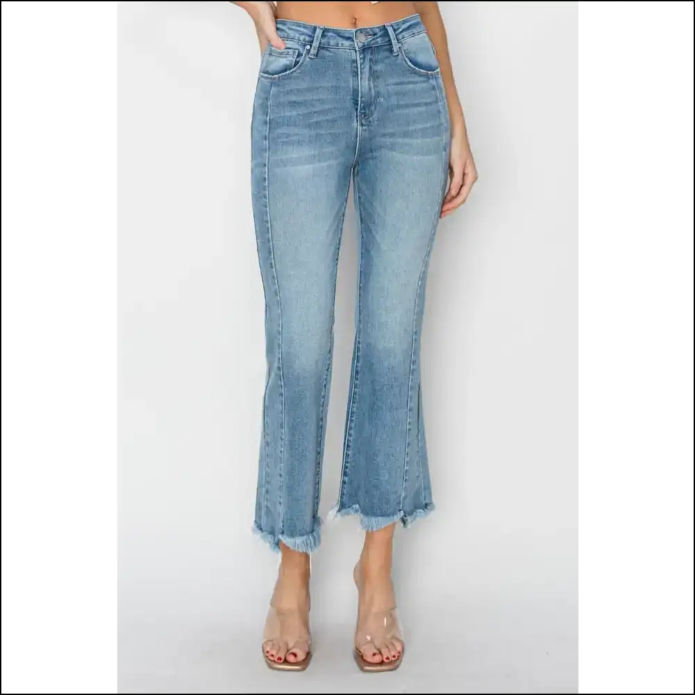 Flare Up the Fun in High Rise Frayed Hem Jeans β Itβs Denim Darling! πβ¨ - Light / 15 - on Sale Worldwide Shipping