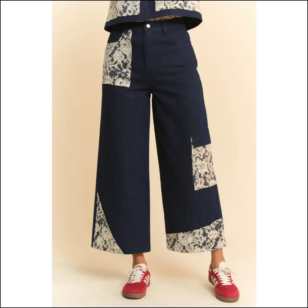 Flaunt your Fabulousness: Davi & Dani’s Unapologetic Lace Applique Wide Leg Jeans! - Jeans on Sale Worldwide Shipping