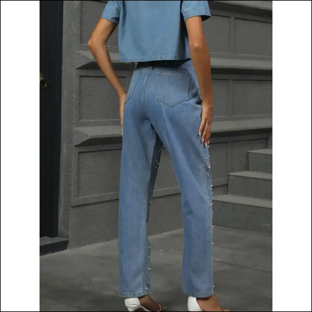 Flaunt your Fabulousness in Needful Things Pearl Detail Straight Jeans! 😍👖 - Jeans on Sale Worldwide Shipping