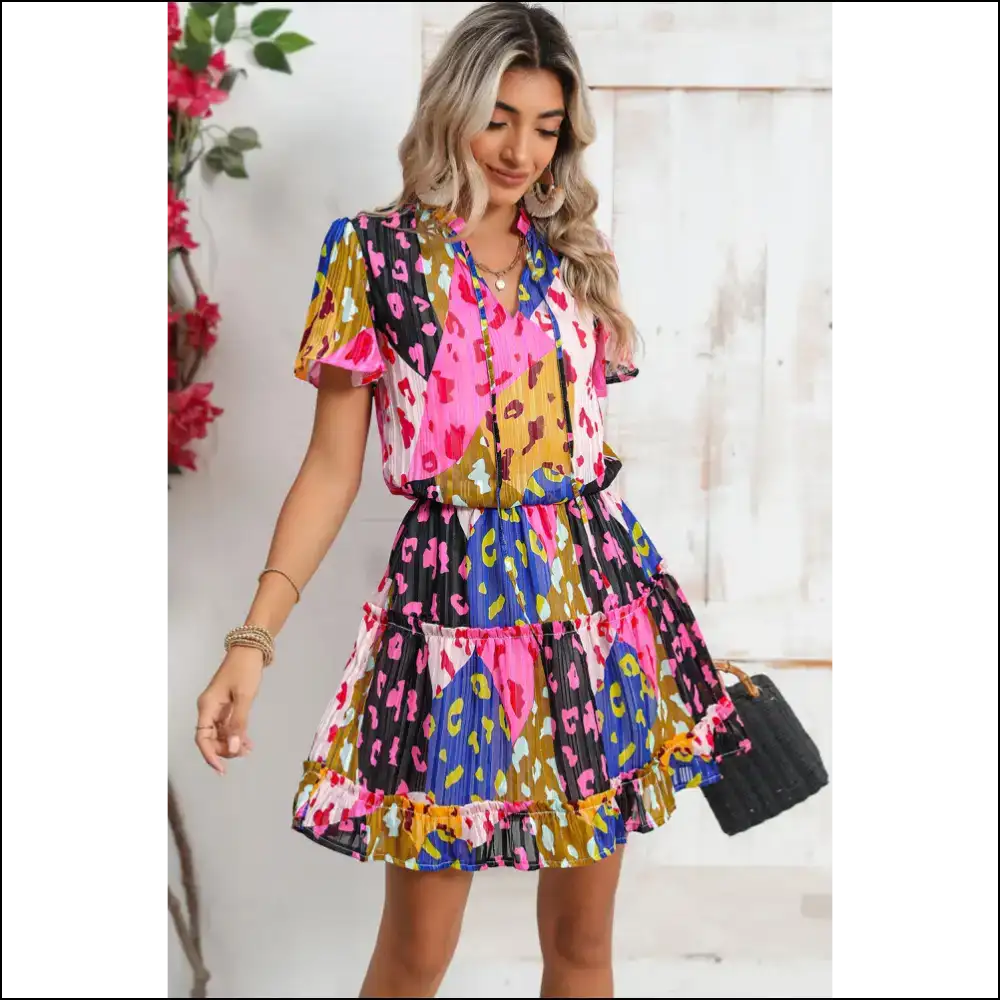 Flirty Rose Leopard Mini Dress: Dress Like you Owe the Devil Money ๐ - Short Dresses on Sale Worldwide Shipping