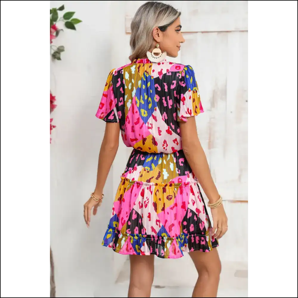 Flirty Rose Leopard Mini Dress: Dress Like you Owe the Devil Money ๐ - Short Dresses on Sale Worldwide Shipping