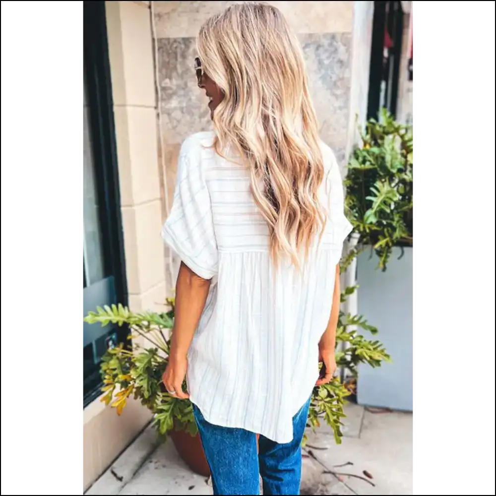 Flirty Striped V-neck Blouse: Work Hard Slay Harder 💅 Needful Things - Blouses on Sale Worldwide Shipping