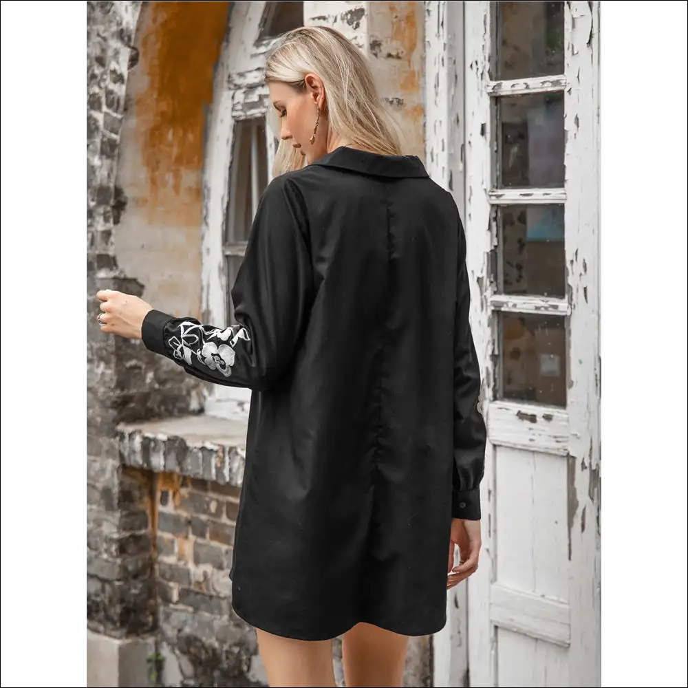 Floral Collared Neck Long Sleeve Dress - Dresses on Sale Worldwide Shipping