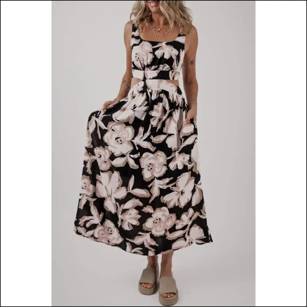 Floral Elegance Black Maxi Dress: Sassy Dress - s - Dresses on Sale Worldwide Shipping