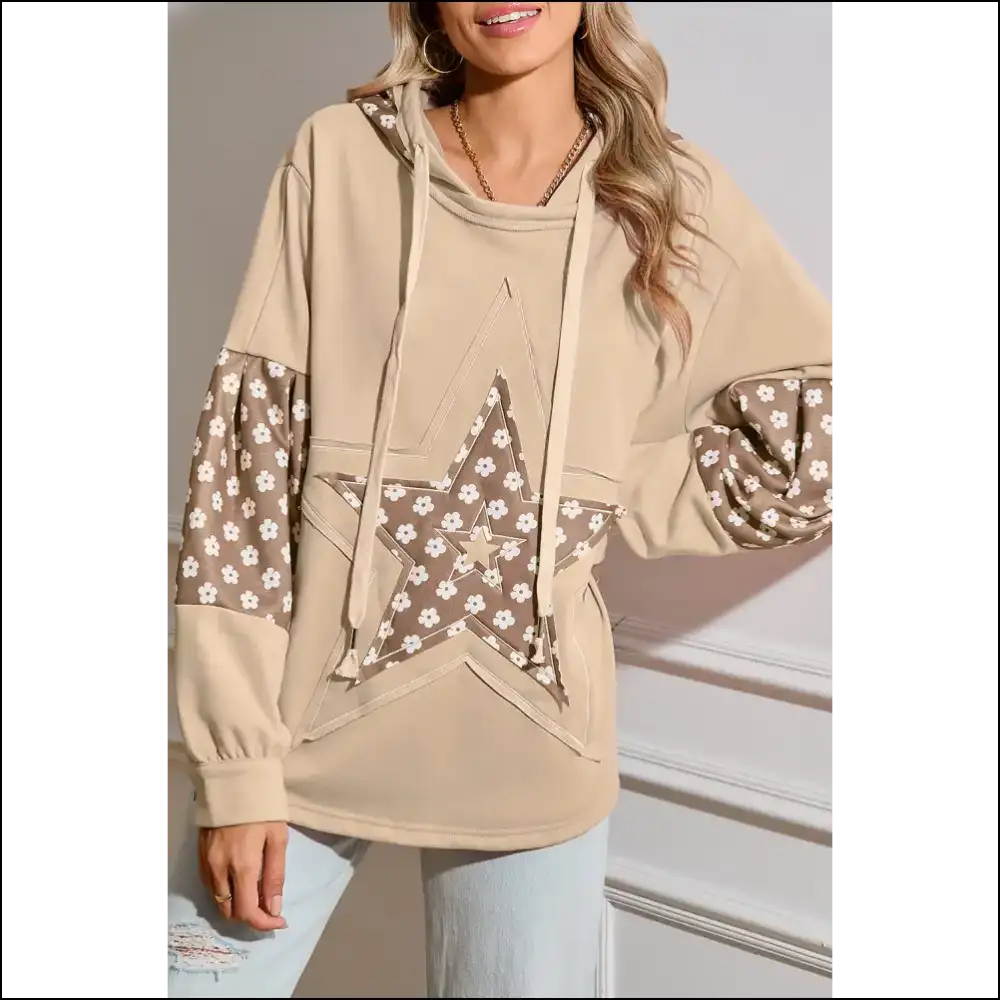 Floral Patchwork Star Hoodie: Cozy Cute Enough π - Needful Things β¨ - Apricot / s - Sweatshirts & Hoodies on Sale Worldwide Shipping