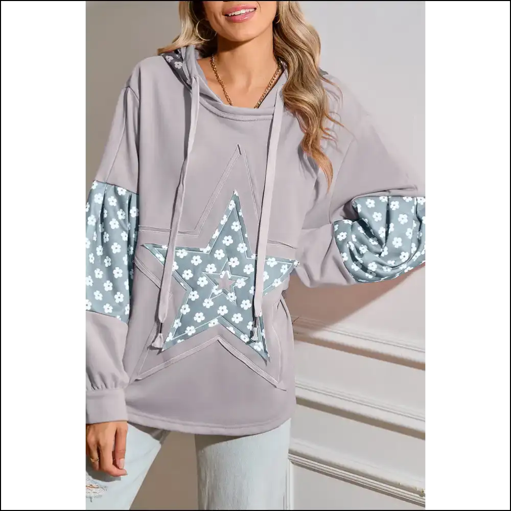 Floral Patchwork Star Hoodie: Cozy Cute Enough π - Needful Things β¨ - Beau Blue / s - Sweatshirts & Hoodies on Sale Worldwide Shipping