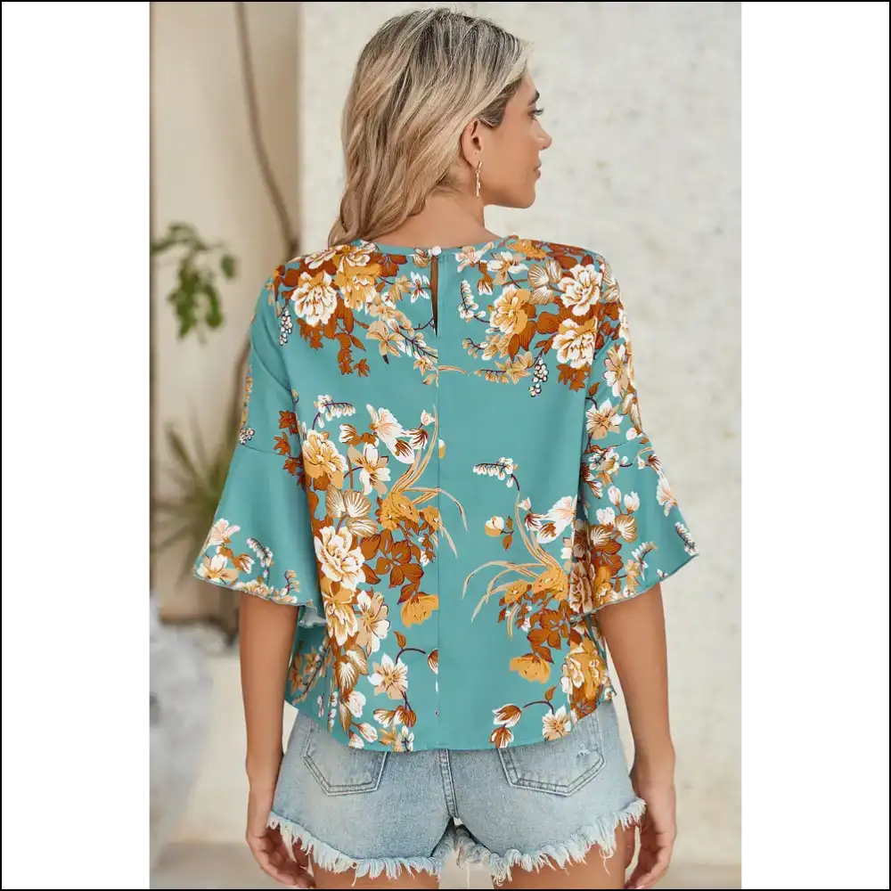 Floral Print Flounce Sleeve: Blouse so Good Itβs Almost Illegal π - Blouses on Sale Worldwide Shipping