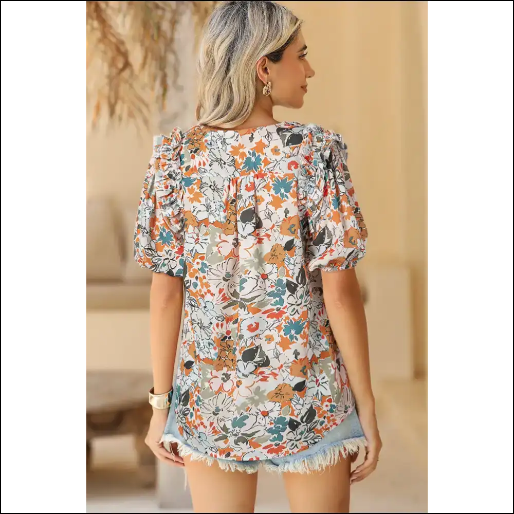 Floral Print Puff Sleeve: Instant Fab just Add you (and Maybe Wine) 🍷 - Blouses on Sale Worldwide Shipping