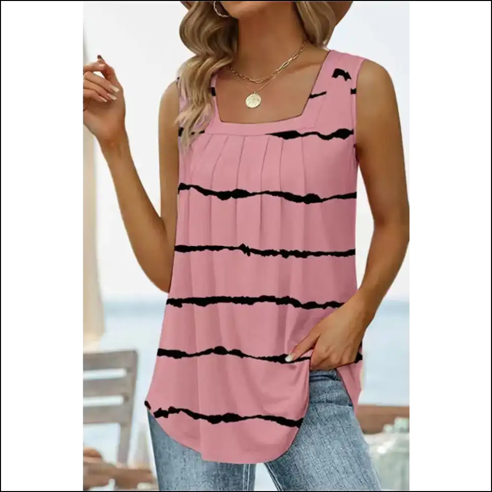 Floral Printed Square Neck Curved Hem Tank - Mauve / m - Tops on Sale Worldwide Shipping