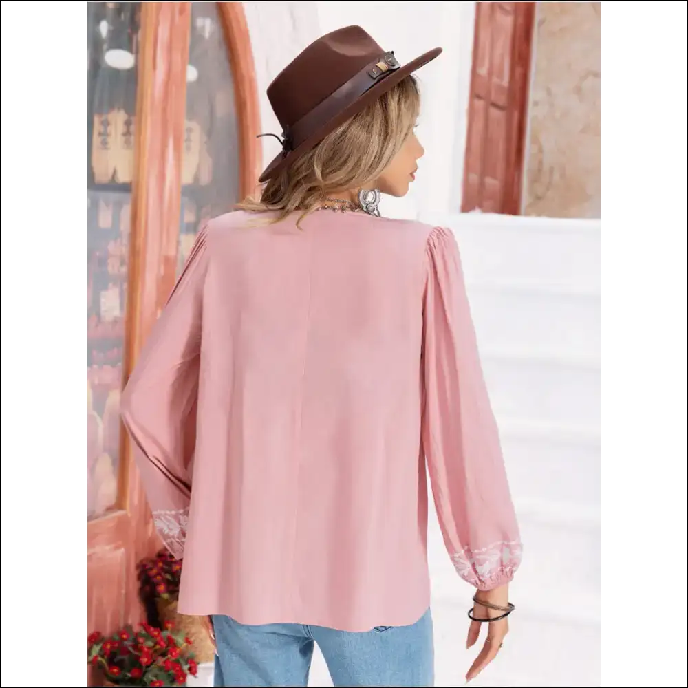Floral Tie Neck Balloon Sleeve Blouse - Blouses on Sale Worldwide Shipping