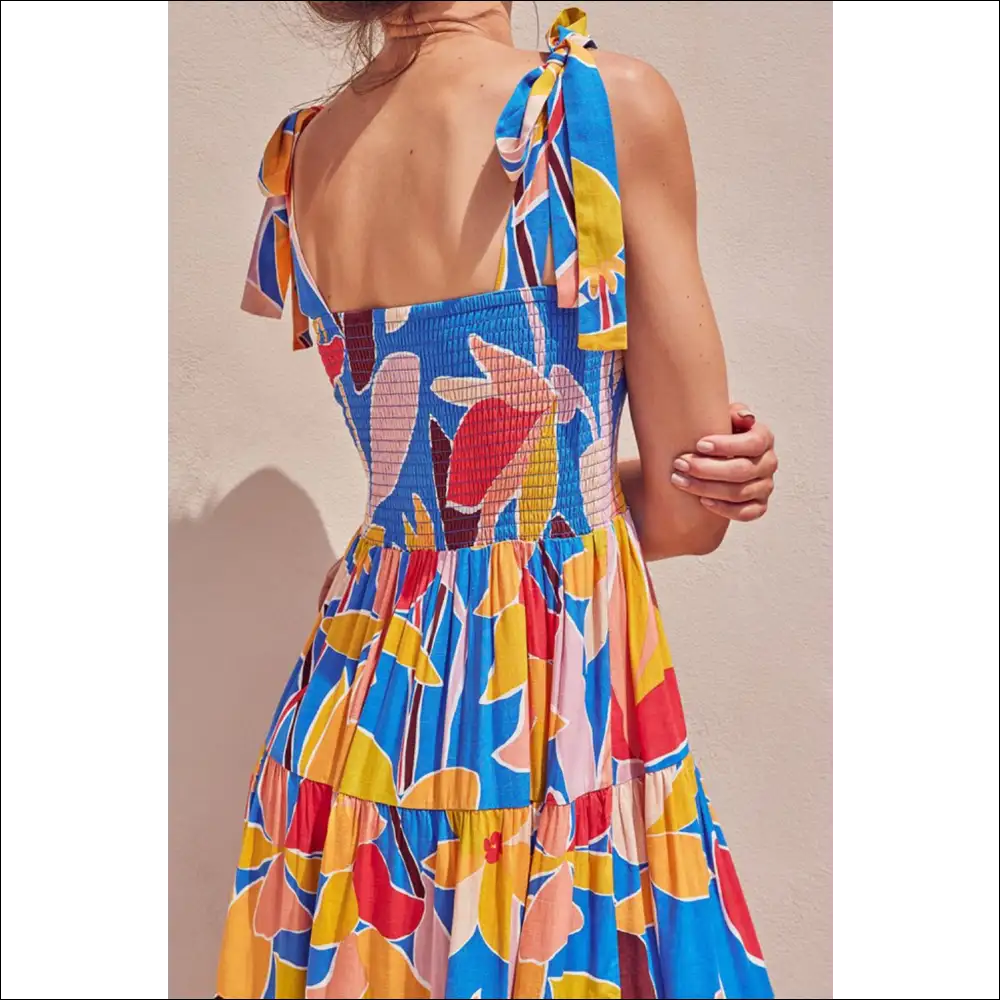 Chic Floral Tie Shoulder Smocked Maxi Dress - Dresses on Sale Worldwide Shipping