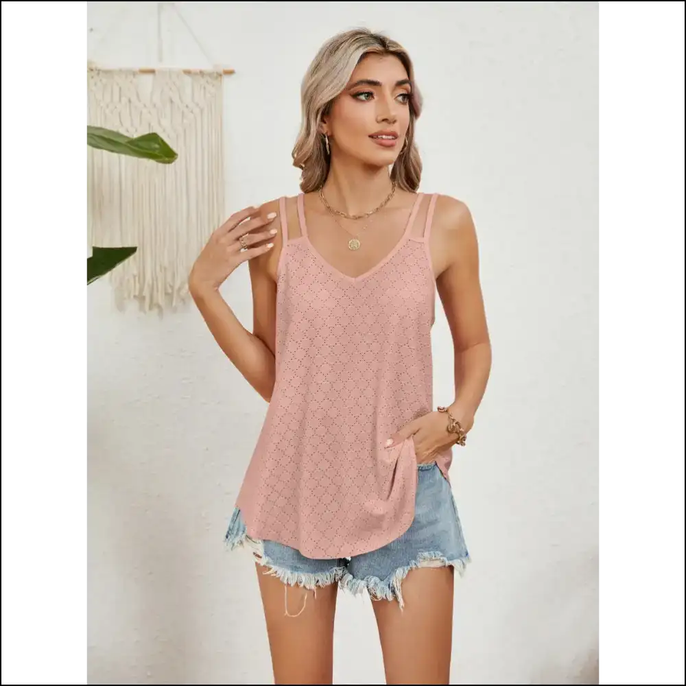 Florira Cutout Eyelet Tank - Chic and Playful - Dusty Pink / s - Tops on Sale Worldwide Shipping