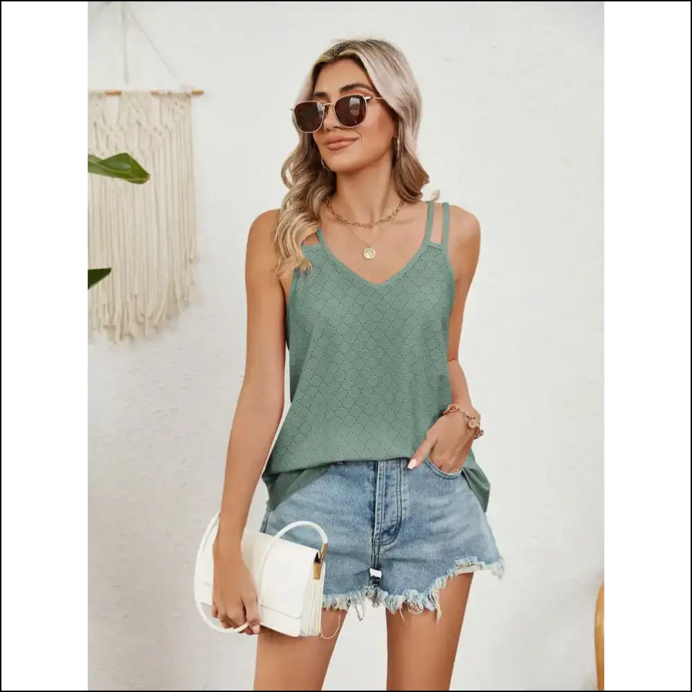 Florira Cutout Eyelet Tank - Chic and Playful - Sage / s - Tops on Sale Worldwide Shipping