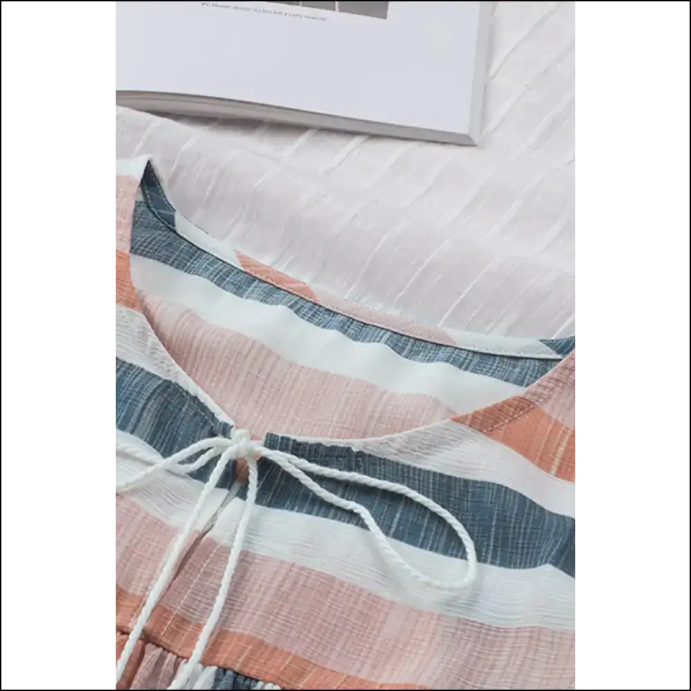 Flutter Sleeve v Neck Blouse: Blue Stripes of Slay! Blouses on Sale Worldwide Shipping
