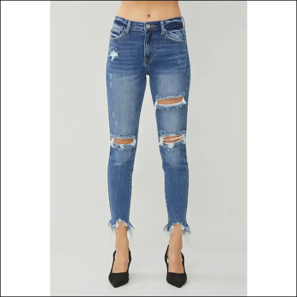 Fray your Worries Away: Embrace the Risen Distressed Slim Jeans! - Jeans on Sale Worldwide Shipping
