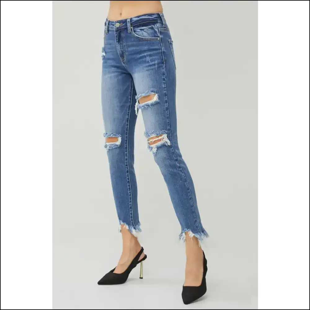 Fray your Worries Away: Embrace the Risen Distressed Slim Jeans! - Jeans on Sale Worldwide Shipping