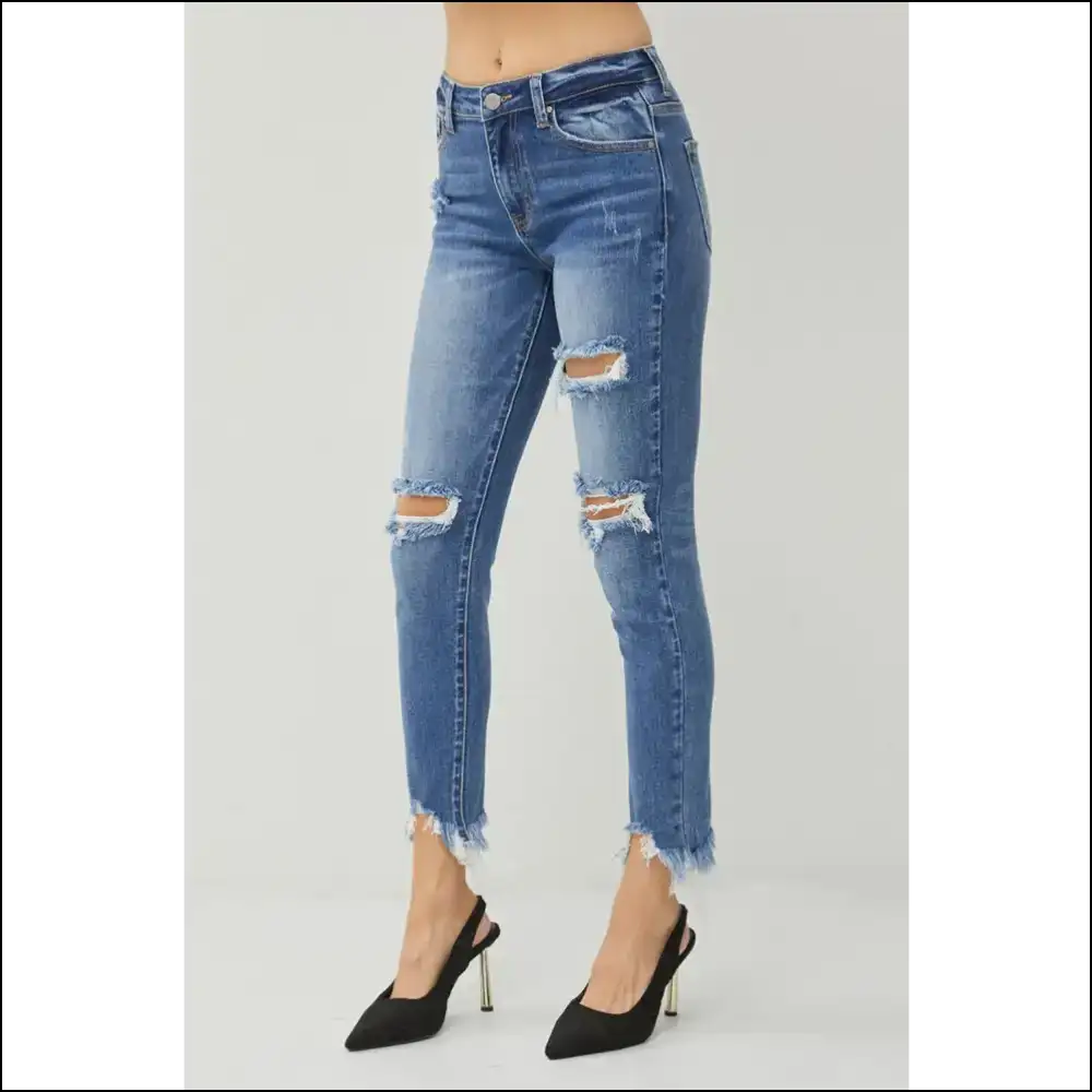 Fray your Worries Away: Embrace the Risen Distressed Slim Jeans! - Jeans on Sale Worldwide Shipping
