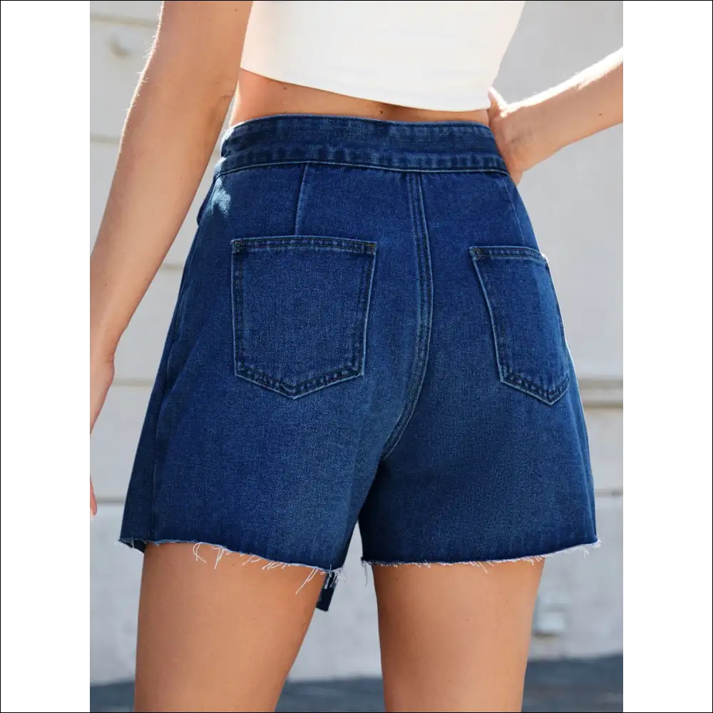 Frayed Hem Asymmetrical Denim Skort - Trendy & Chic - Skorts Shorts on Sale Worldwide Shipping